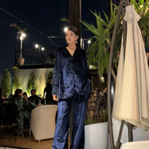 Navy Blue Velvet Coat Blazer